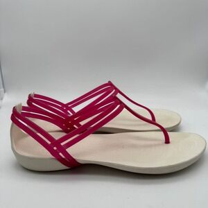 Crocs Isabella Strappy Sandals Womens 8 Pink Oyster Flat Thong Jelly 202467